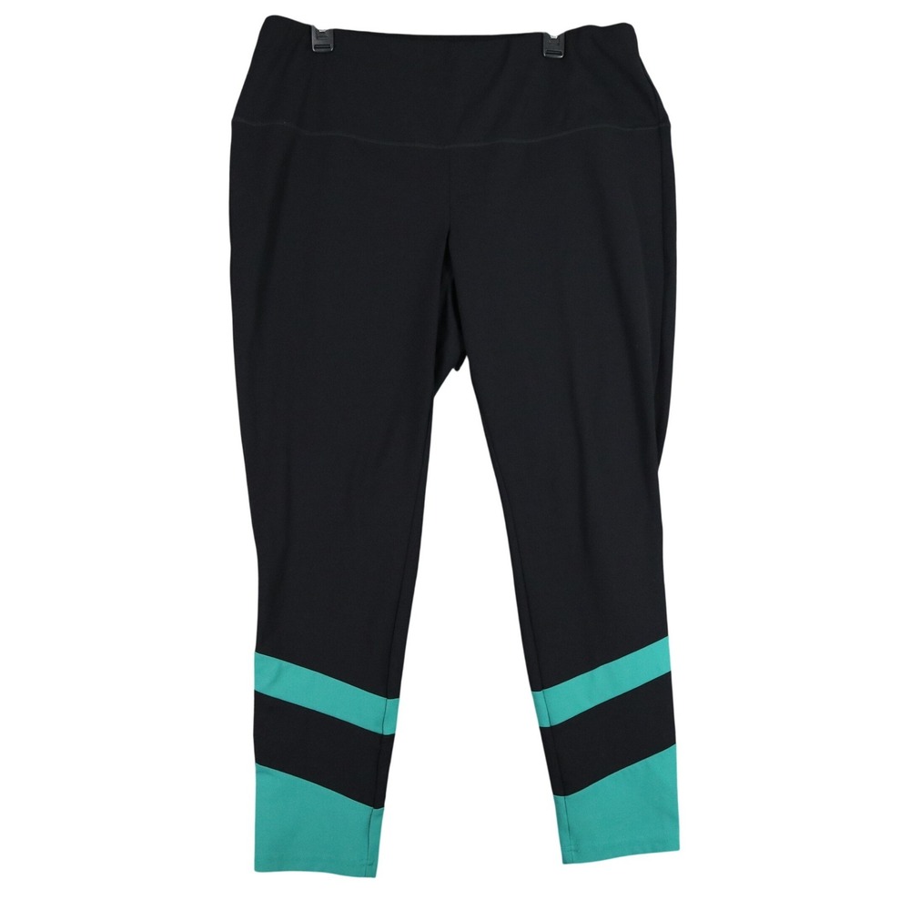 Chicos Zenergy Colorblock Cropped Leggings Womens 3 XL Black Teal Stretch Yoga